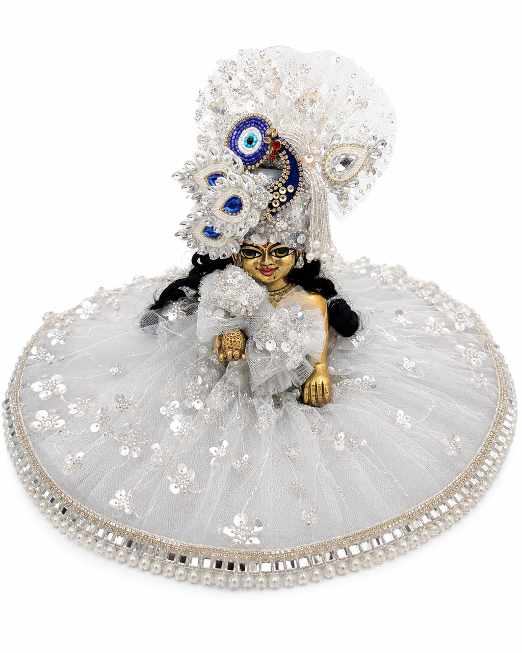 ✨ Elegant White & Silver Laddu Gopal Designer Poshak ✨