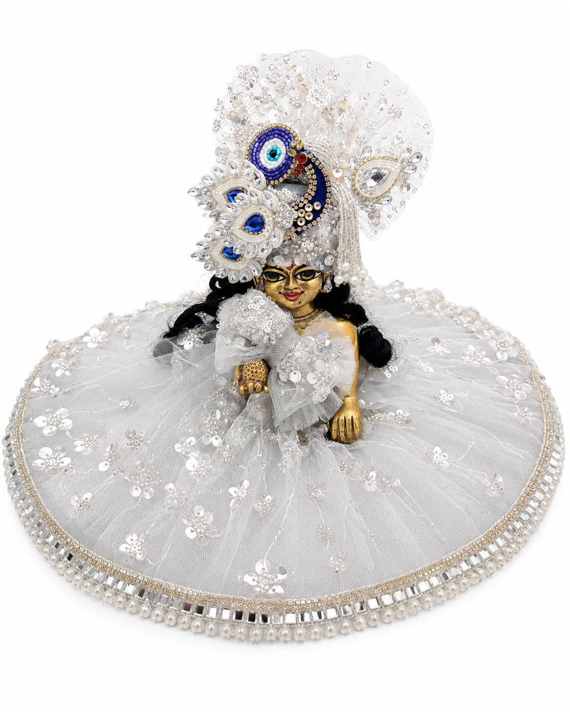✨ Elegant White & Silver Laddu Gopal Designer Poshak ✨