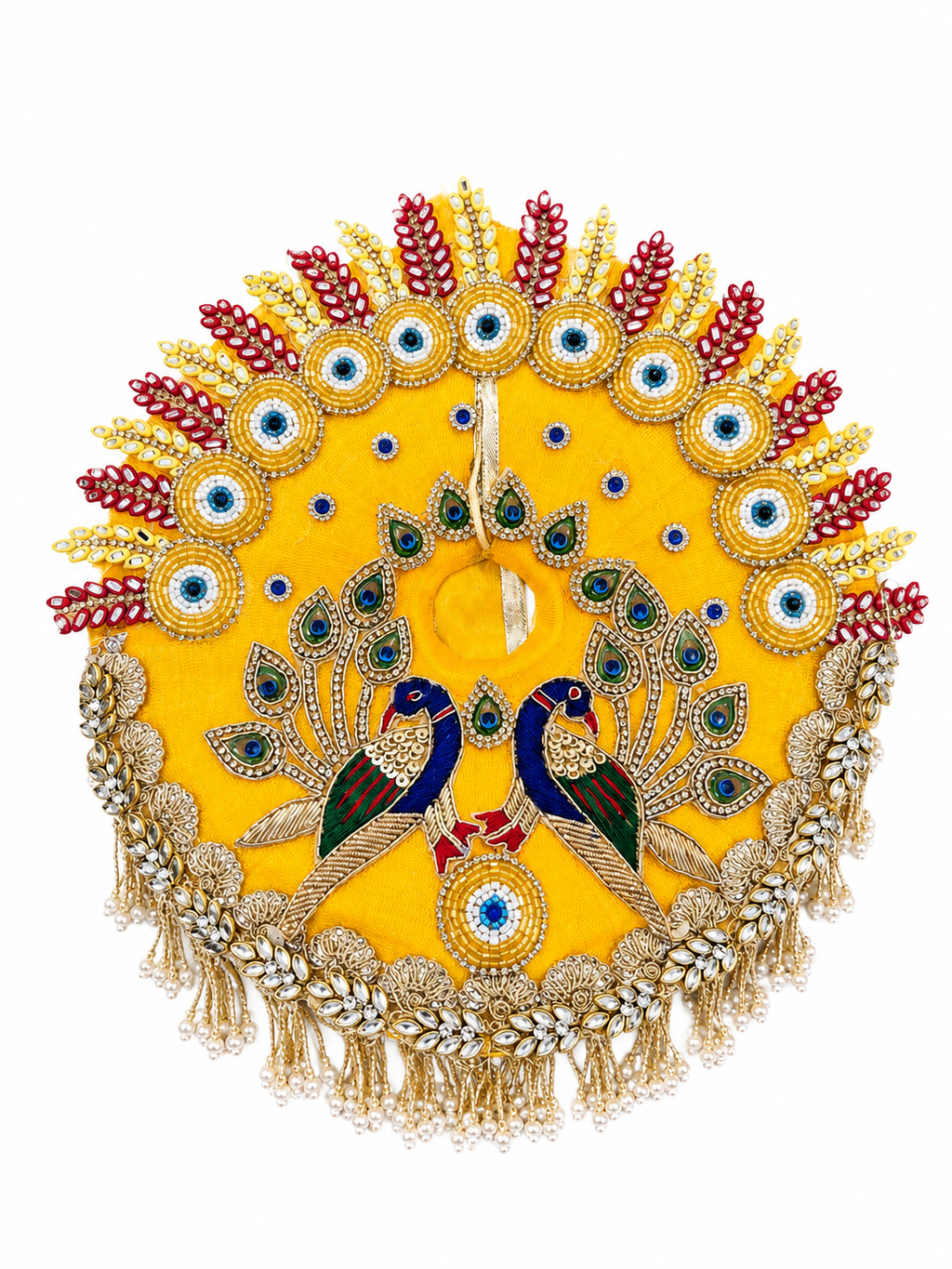 Premium Yellow Peacock Design Laddu Gopal Dress with Mukut | Handmade Kanha Ji Poshak