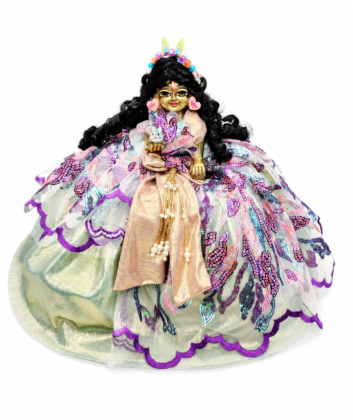 Premium Handmade Laddu Gopal Designer Gown Poshak – Sequins Embroidered Royal Dress