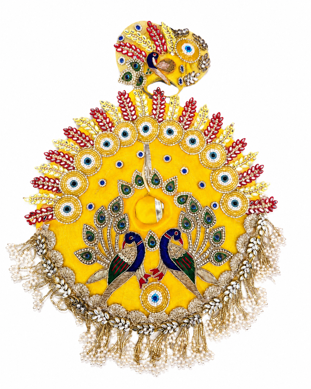 Premium Yellow Peacock Design Laddu Gopal Dress with Mukut | Handmade Kanha Ji Poshak