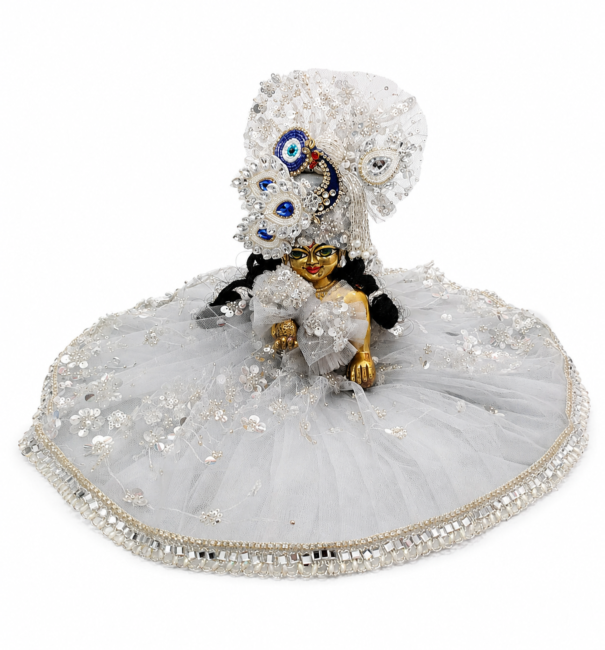 ✨ Elegant White & Silver Laddu Gopal Designer Poshak ✨