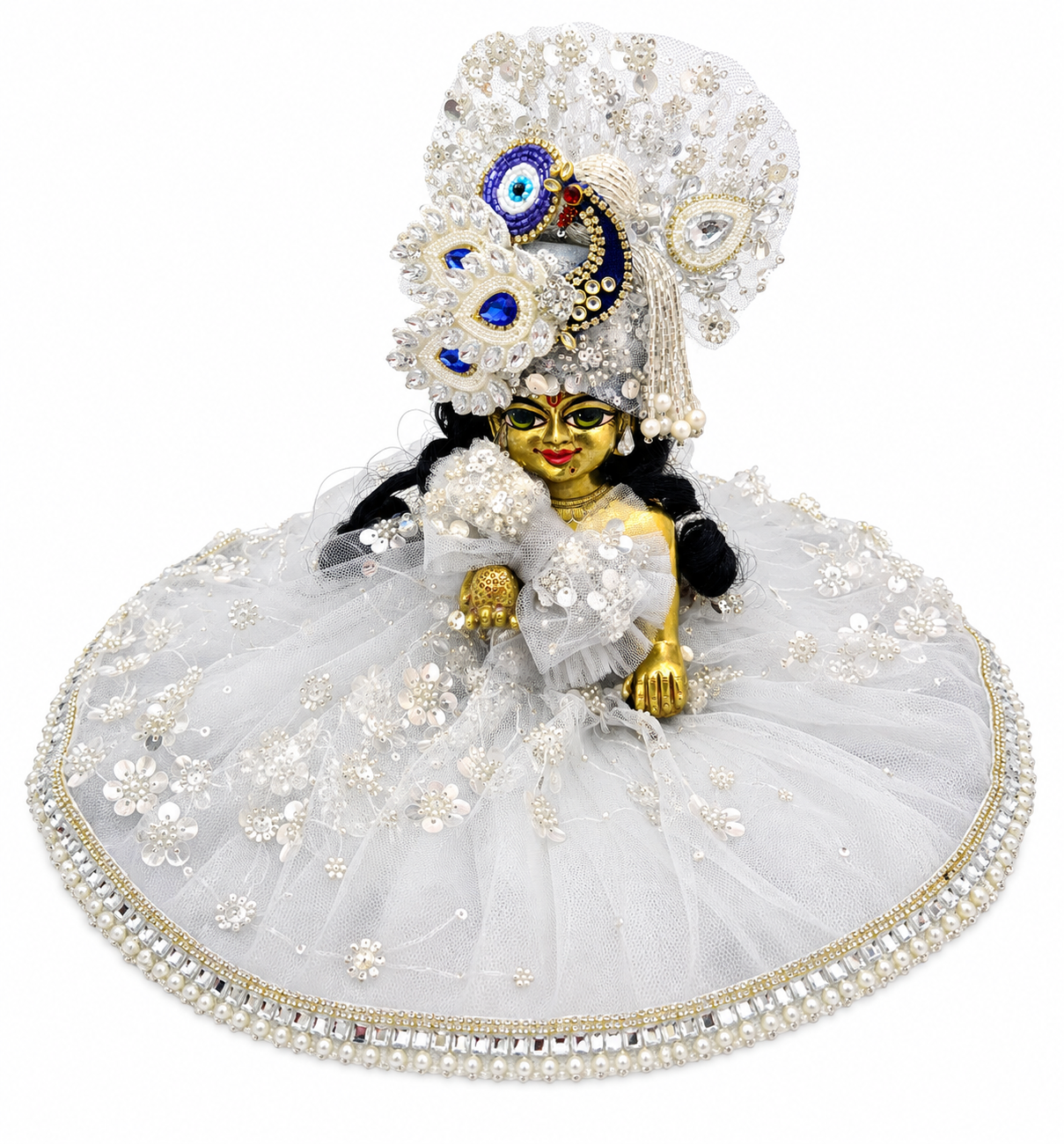 ✨ Elegant White & Silver Laddu Gopal Designer Poshak ✨